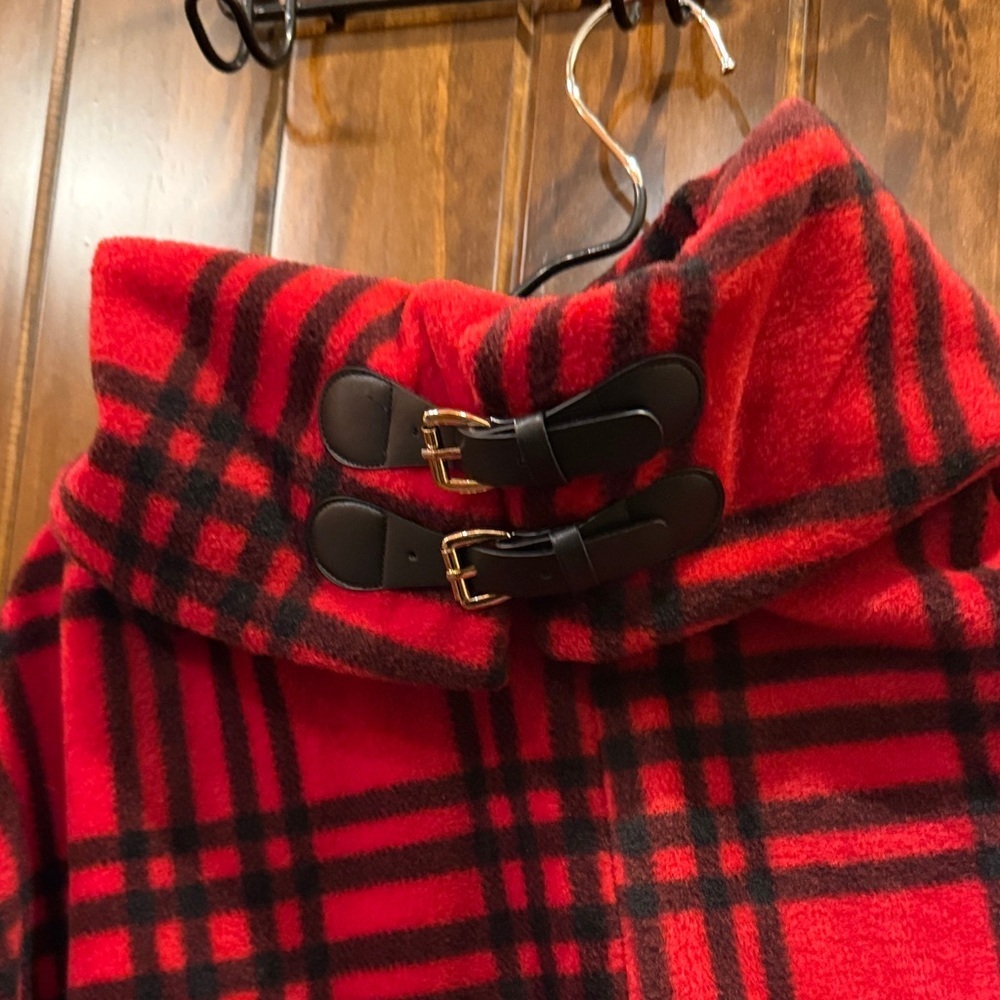Moda Red and Black Plaid Poncho - Picture 3 of 6